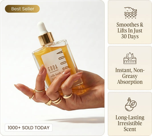 GODA Silk Body Oil Women - Firming Anti Aging Moisturizing Formula, Crepey Skin Hydrating After Shower, Scented Organic Blend Premium Skincare
